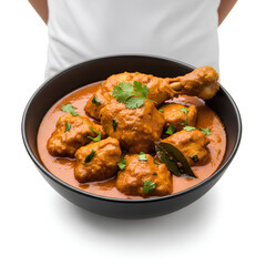 Fototapeta premium Delicious Chicken Curry Dish in a Black Bowl Ready to Serve.