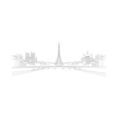 Naklejka premium Eiffel Tower Paris Cityscape Line Drawing.