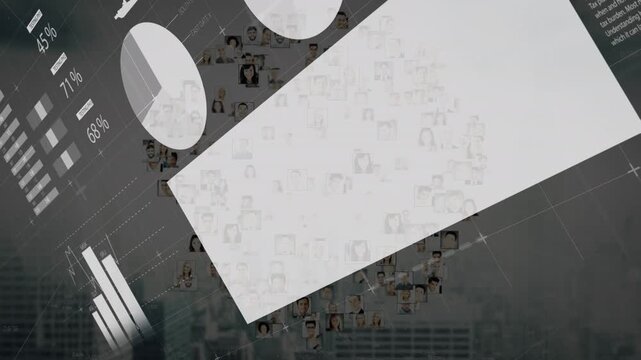 Animation of financial data over connections with user photos