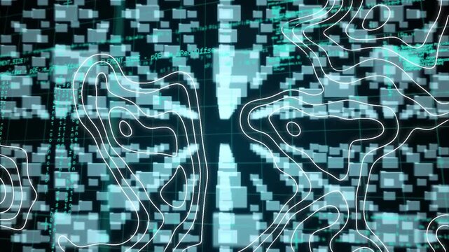 Animation of digital padlock over folders and data processing on black background
