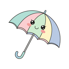 Colorful cartoon umbrella with smiling face. © Eca