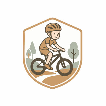 A cheerful vector illustration shows a young boy happily riding his bicycle with a helmet. AI Generative vector