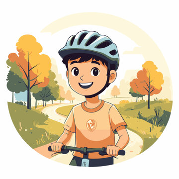 A happy young boy wearing a protective safety helmet while riding his bicycle vector illustration design AI Generative vector