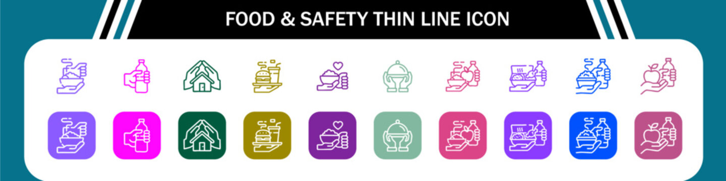 Food and Safety Thin Line Icons Set  with PNG, EPS  And Ai Format