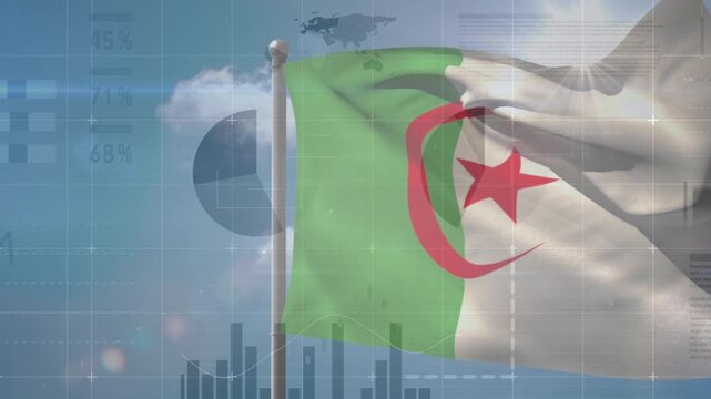 Animation of data processing over flag of algeria