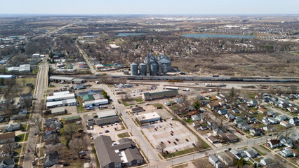Fototapeta premium Drone view of Bloomington Illinois mixed industrial and residential zone