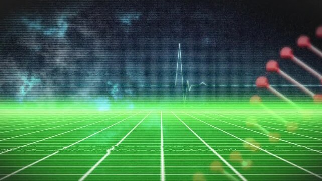 Animation of heart rate monitor with dna strand spinning