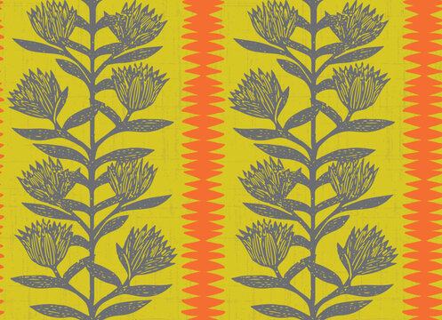 Hand drawn contrast minimal abstract floral pattern. Collage block print contemporary botanical. Fashionable lush ornament template for design. Ethnic style.
