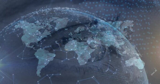 Animation of globe with network of connections over fit african american globe