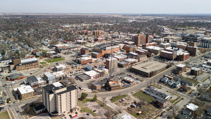 Fototapeta premium Drone view of Bloomington Illinois city center and urban district