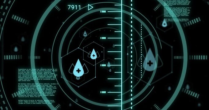 Animation of scopes and scientific data processing over black background