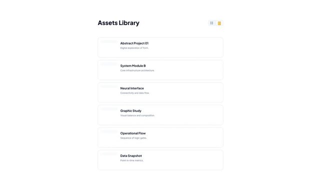 Digital Asset Library Interface Animation Switching From Grid View To List View Layout Style