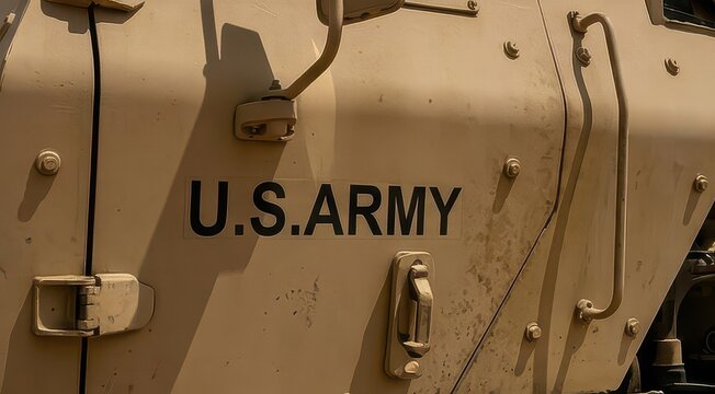 Close-up of a military vehicle featuring the text U.S. ARMY