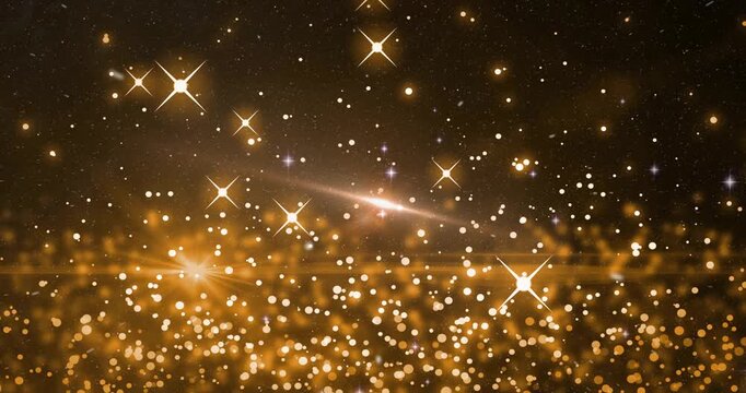 Center-right streak rising and sparking radial motion, gold bokeh field shining for tech background