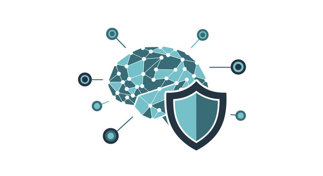 AI Security and Brain Protection Concept with Digital Network and Shield Symbolizing Data Safety and Cyber Defense