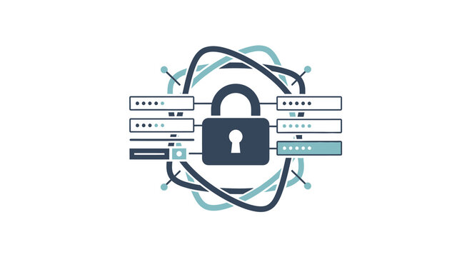 Digital data security concept with a prominent padlock icon, symbolizing comprehensive online privacy and cyber protection, safeguarding information from access
