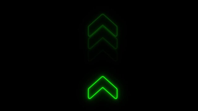 Arrows looped Animation of gradient signal with glowing neon light arrows From Bottom black background. 4k video