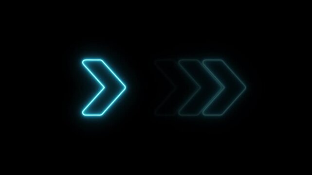 Neon direction concept, neon arrow icon, arrows indicates the direction of the overlay video layer, Neon arrow doing direction information animation on black background