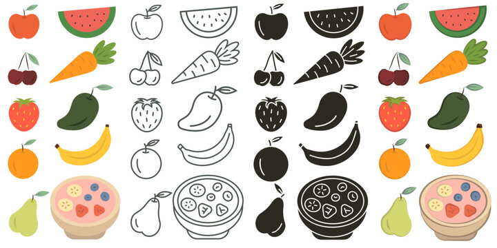 Fruits. A set of fruit icons in various styles.