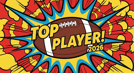 Fototapeta premium American Football Top Player 2026 Comic Style Explosion
