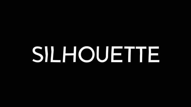 Glowing bold text animation showing the word SILHOUETTE on a dark background. Ideal for visual concepts, shadow design, creative projects, and cinematic intro titles.