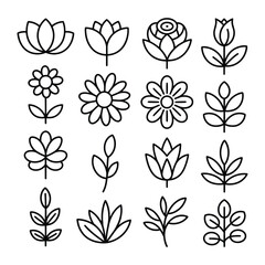 Fototapeta premium Minimalist Floral and Leaf Outline Icons Set