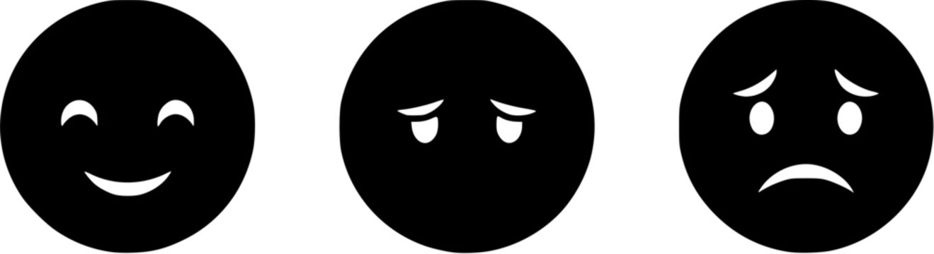 Three Classic Smile and Frowny Faces Representing Positive Neutral and Negative