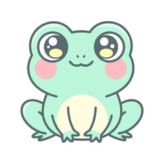 Naklejka premium Cute Green Cartoon Frog Face Closeup.