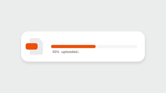 A minimalist upload progress bar UI showing an orange loading indicator with percentage text on a plain light grey background