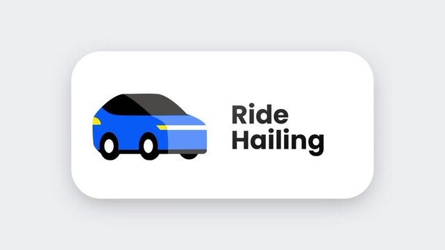 A ride-hailing app icon showing a blue sedan car with the label Ride Hailing representing an on-demand vehicle booking service