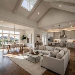 Fototapeta premium modern living room with kitchen and dining area