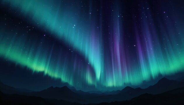 Breathtaking Aurora Borealis Display Over Mountain Landscape at Night with Clear Starry Sky