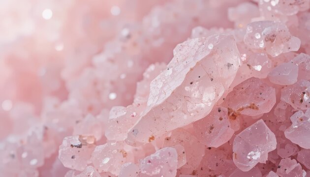 Close-Up View of Shimmering Pink Crystal Salt with Natural Texture and Soft Light Background