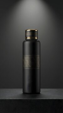 Silver steel hip flask and aluminum bottle container isolated on a black background for liquid drink