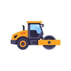 Fototapeta premium metal yellow gray road roller, construction machinery, colorful vector flat style illustration
