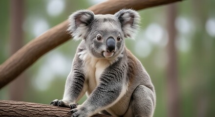 Fototapeta premium Koala Bear Perched on a Branch in Natural Habitat.