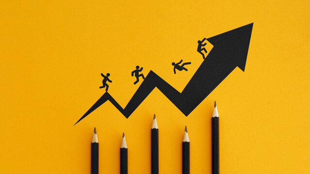 Market volatility and financial risk concept, competition and uncertainty in business growth, investment challenges, trading psychology, economic fluctuations, success and failure dynamics