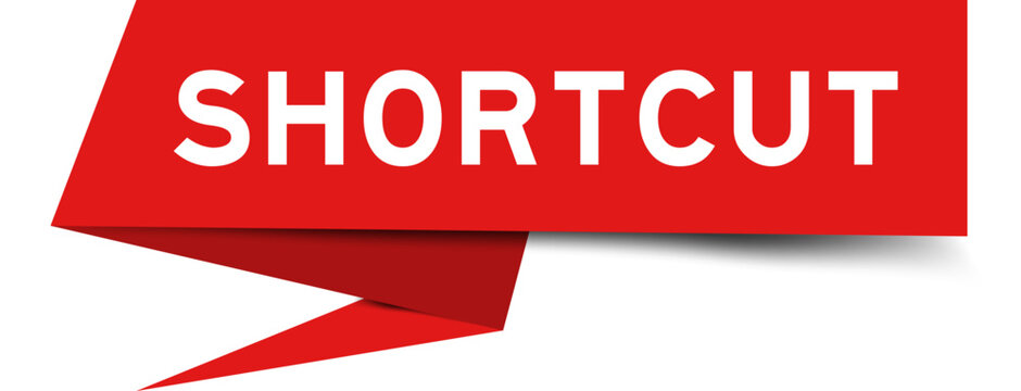 Red color speech banner with word shortcut on white background