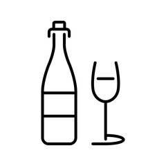 Fototapeta premium Wine bottle icon. Food and wine line symbol. Black and white.