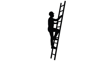 Worker climbing a ladder showcasing a striking black silhouette © MDALTUFHOSAIN