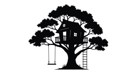 Charming treehouse nestled among lush foliage a striking silhouette © MDALTUFHOSAIN