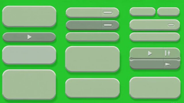Set Of Green Video Player Interface Buttons On Green Background