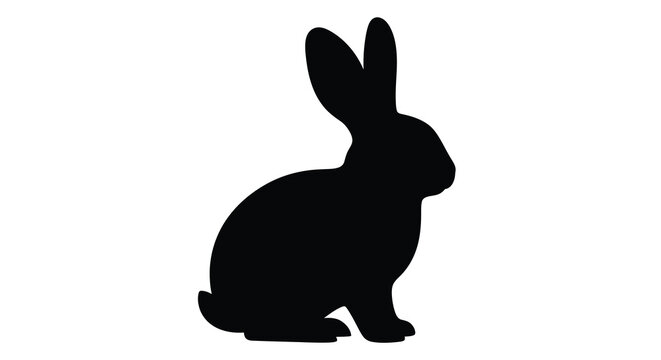 A simple black silhouette of a seated rabbit facing left silhouette