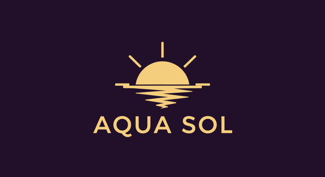 Aqua Sol Logo - Golden Sun and Water Reflection on Dark Background.