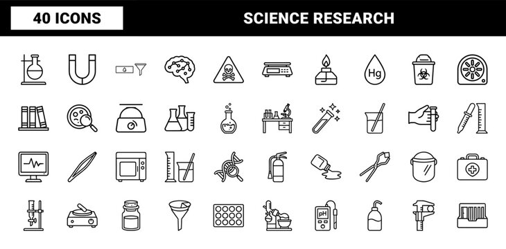 Scientific laboratory line icons for research and chemistry