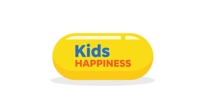 Kids happiness, colorful vector icon, yellow pill shape, emotive design elements