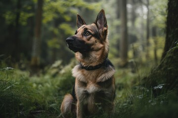 Fototapeta premium German Shepherd Dog Portrait in Natural Forest Setting