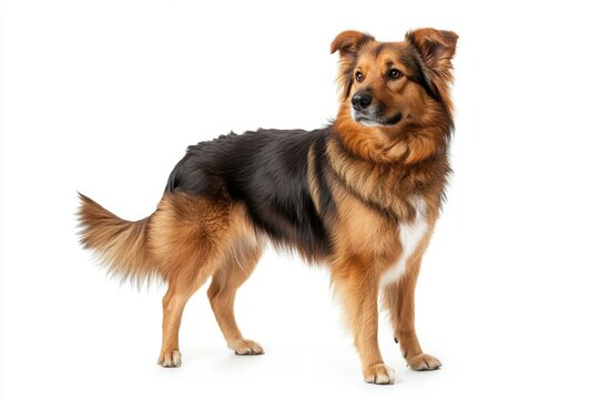 Beautiful Mixed Breed Dog Standing on White Background Portrait
