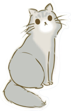 Cute Fluffy Anggora Cat Illustrator Sticker PNG