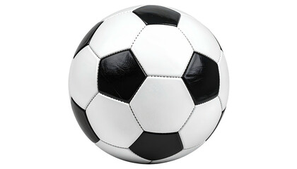 Naklejka premium A close-up view of a standard soccer ball, black and white panels in a classic arrangement, with an isolated background